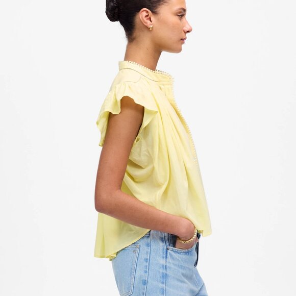 NWT Madewell Shirred Lace-Trim Top Iced Lemon - Picture 3 of 4